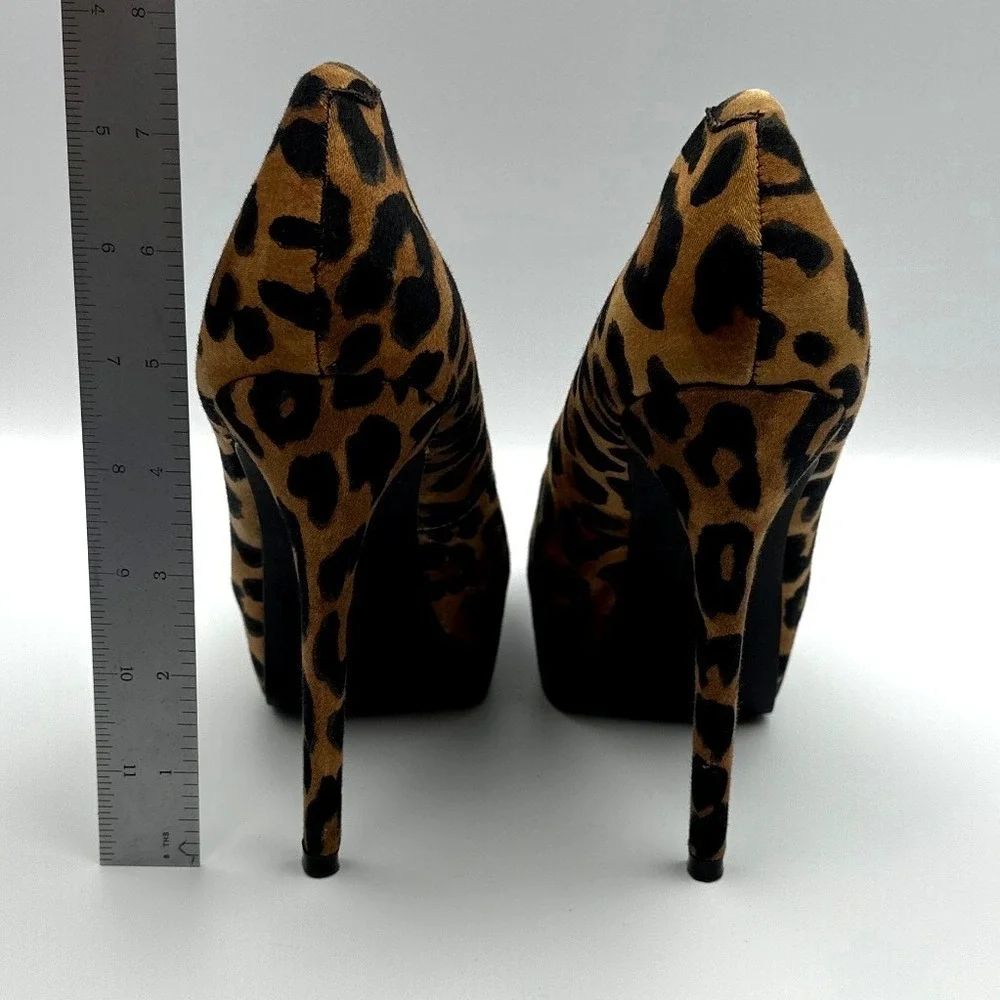 Steve Madden Nala Leopard Print‎ Stiletto Platform Pumps Heels Tan Brown Size 7